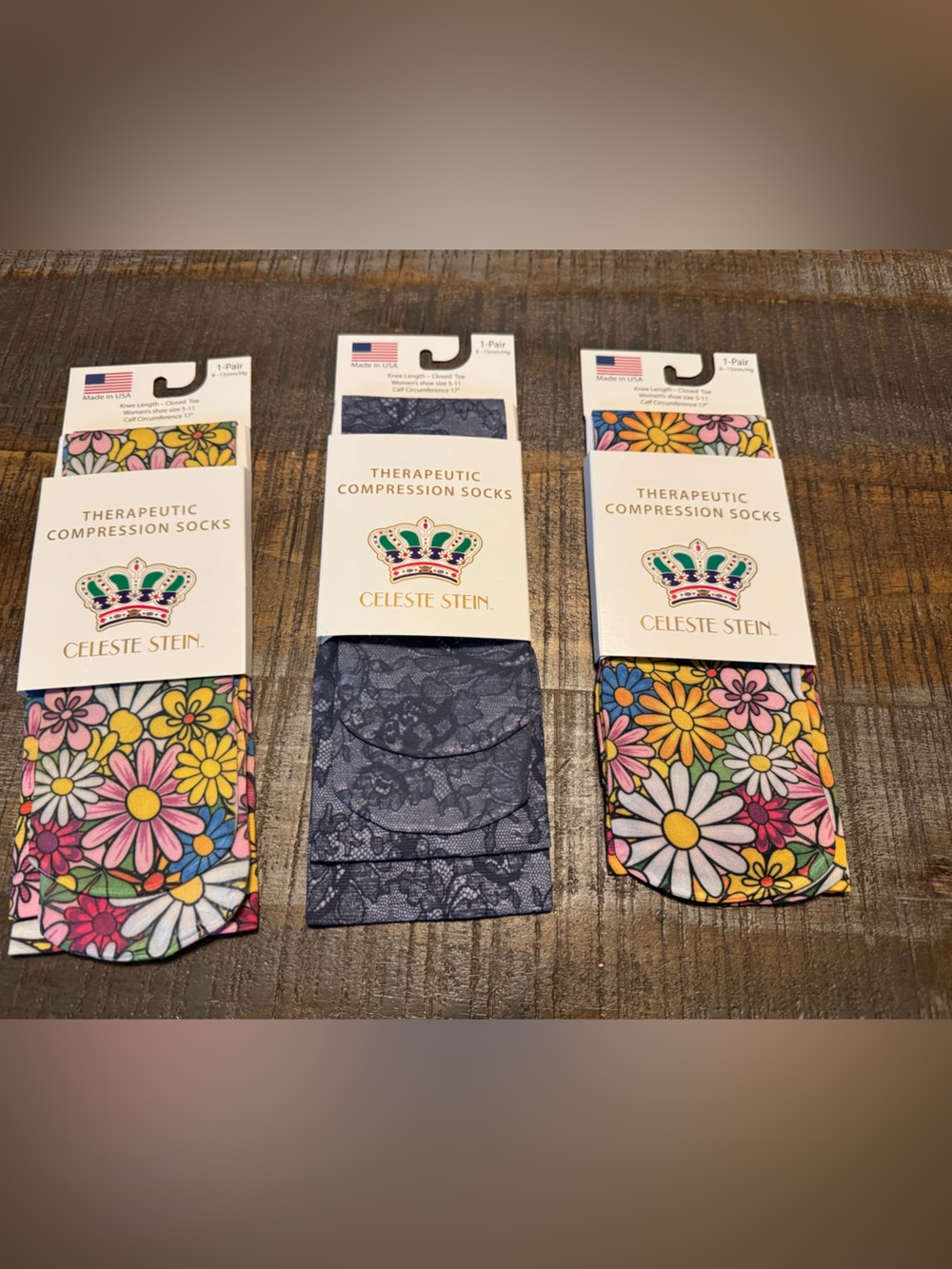 NWT 3 pairs colorful compression stockings socks 8-15 mm/hg